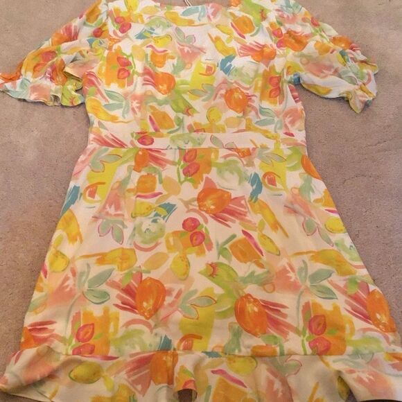 NWT RUNAWAY Zola Citrus Print Mini Dress Puff Sleeve Lemon Print Size XL - Picture 8 of 8